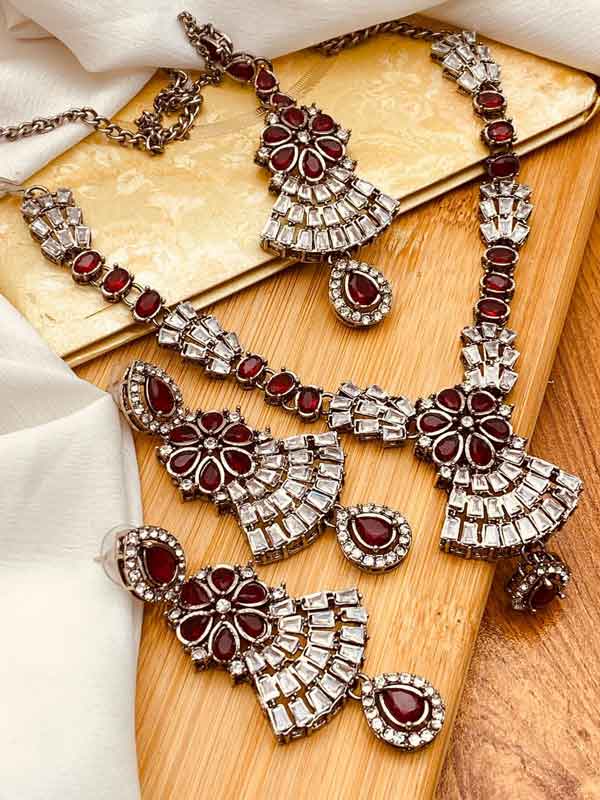 Victorian Polish Necklace Set NJ-1555-Silver Nayab Jewellery