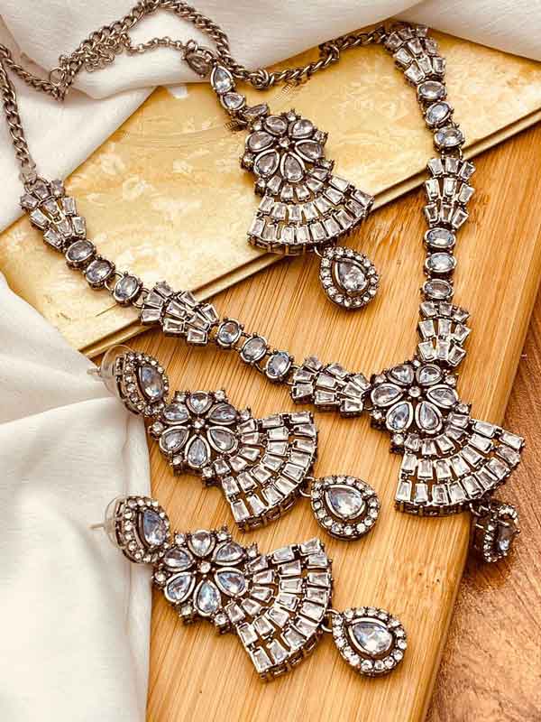 Victorian Polish Necklace Set NJ-1555-Silver Nayab Jewellery