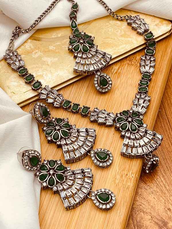 Victorian Polish Necklace Set NJ-1555-Silver Nayab Jewellery