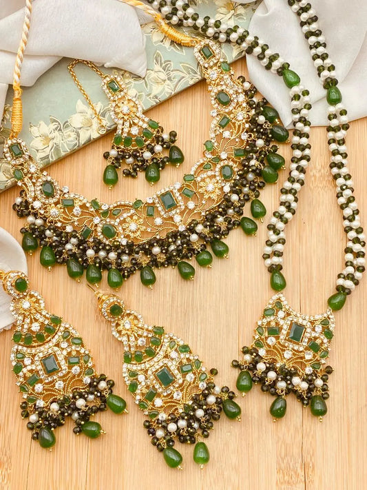 Warda Zirconia Double Bridal set-2381-Golden Nayab Jewellery