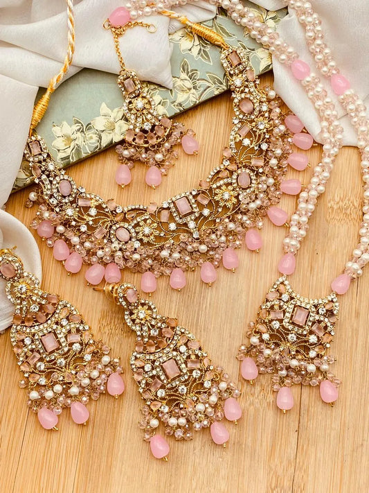 Warda Zirconia Double Bridal set-2381-Golden Nayab Jewellery