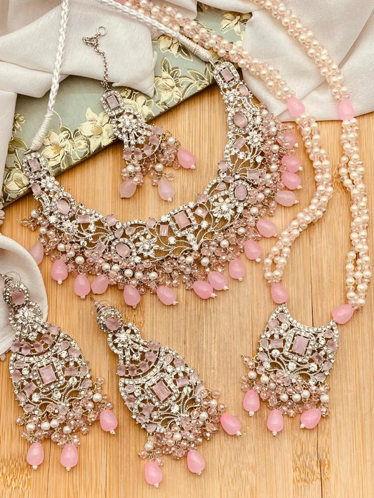 Warda Zirconia Double Bridal set-2381-Silver Nayab Jewellery
