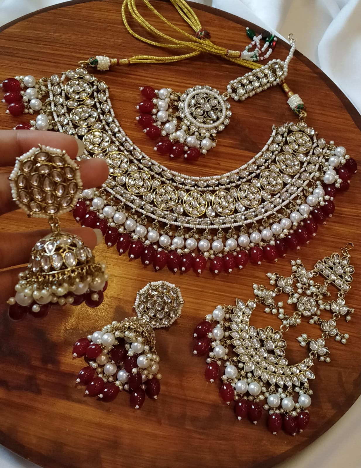 indian Kundan bridal set with jhumar & Tika -2097