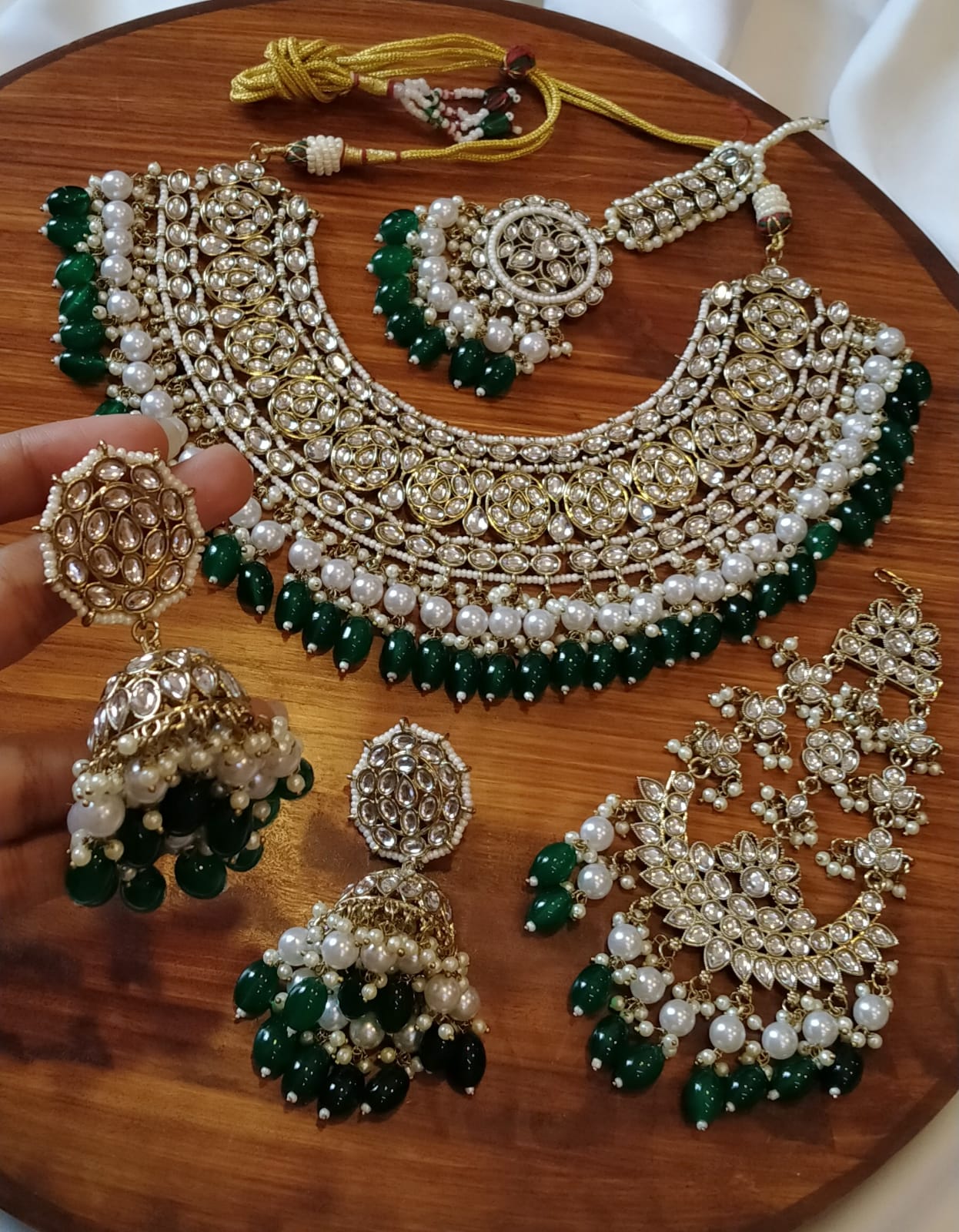 indian Kundan bridal set with jhumar & Tika -2097