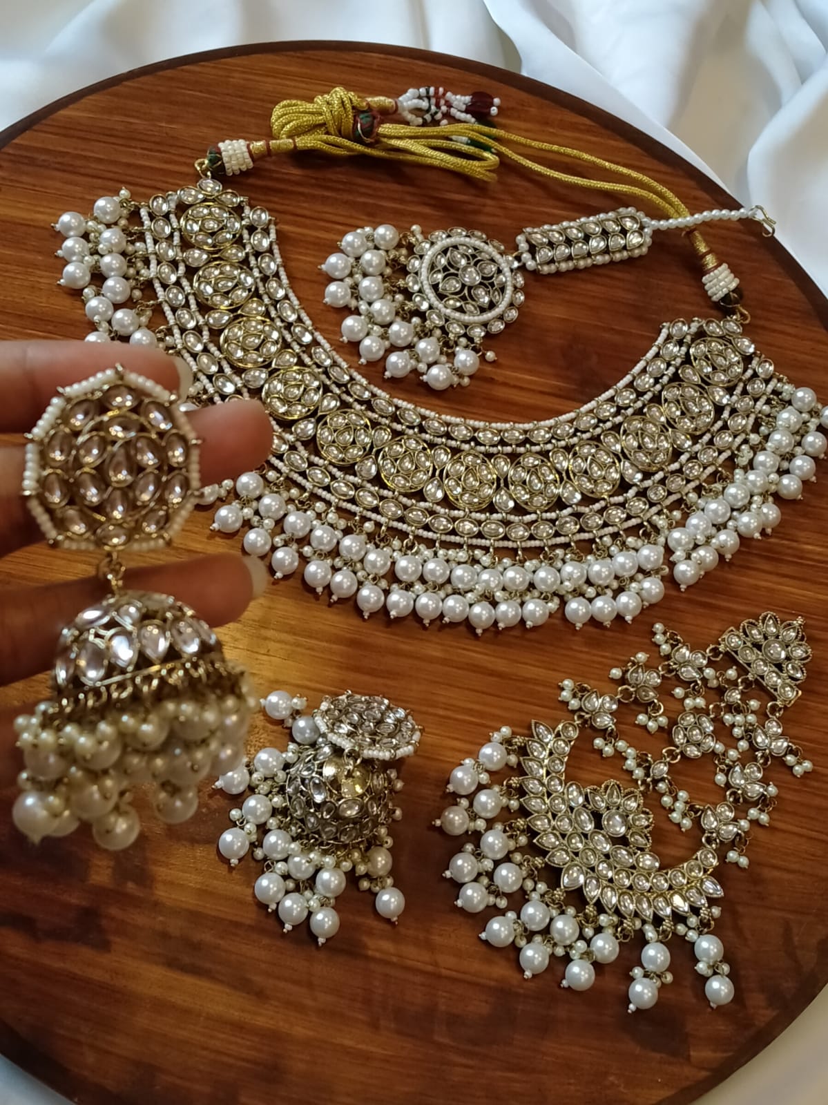 indian Kundan bridal set with jhumar & Tika -2097