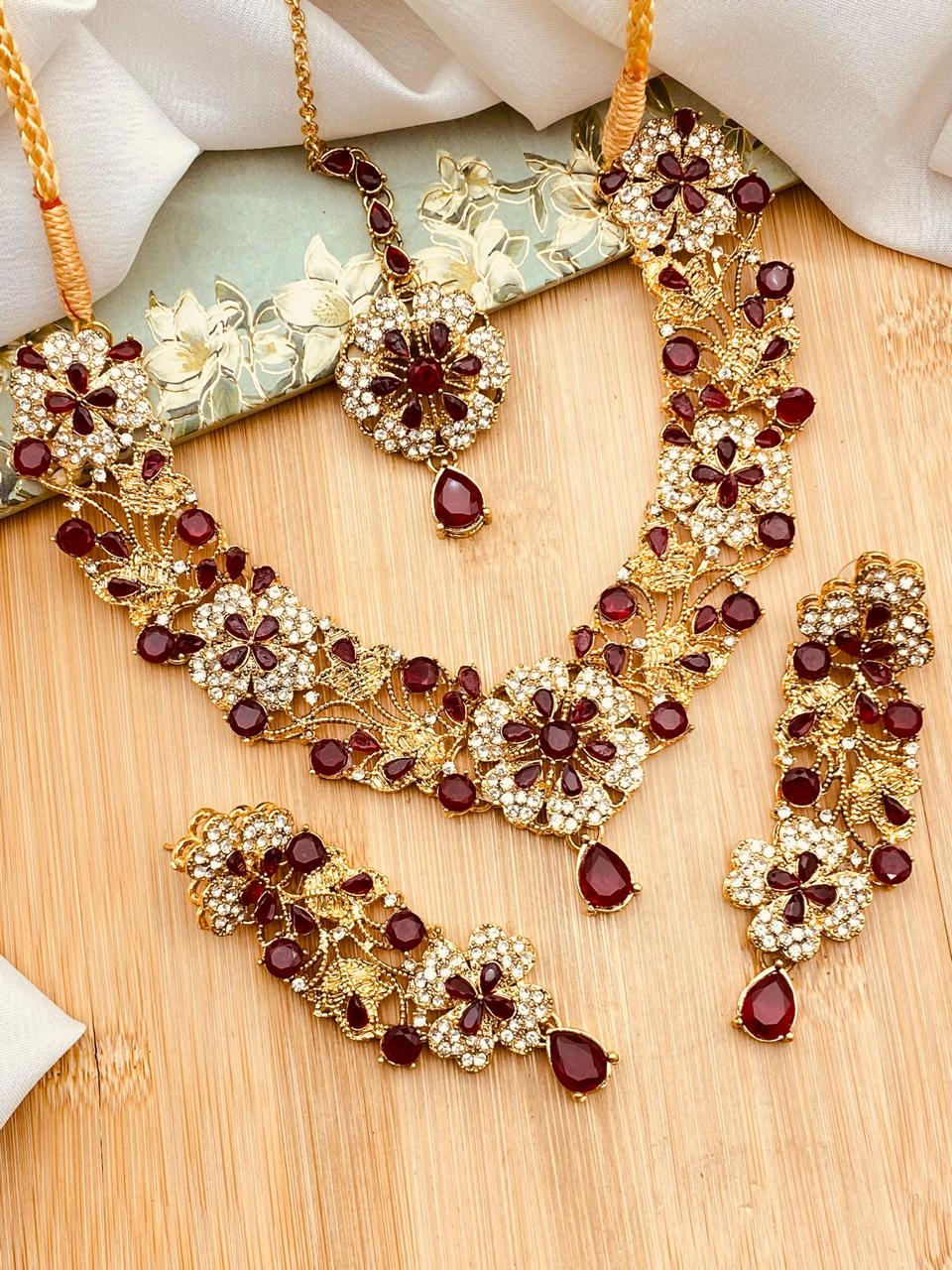 Turkish Flora Necklace set-2155-Golden