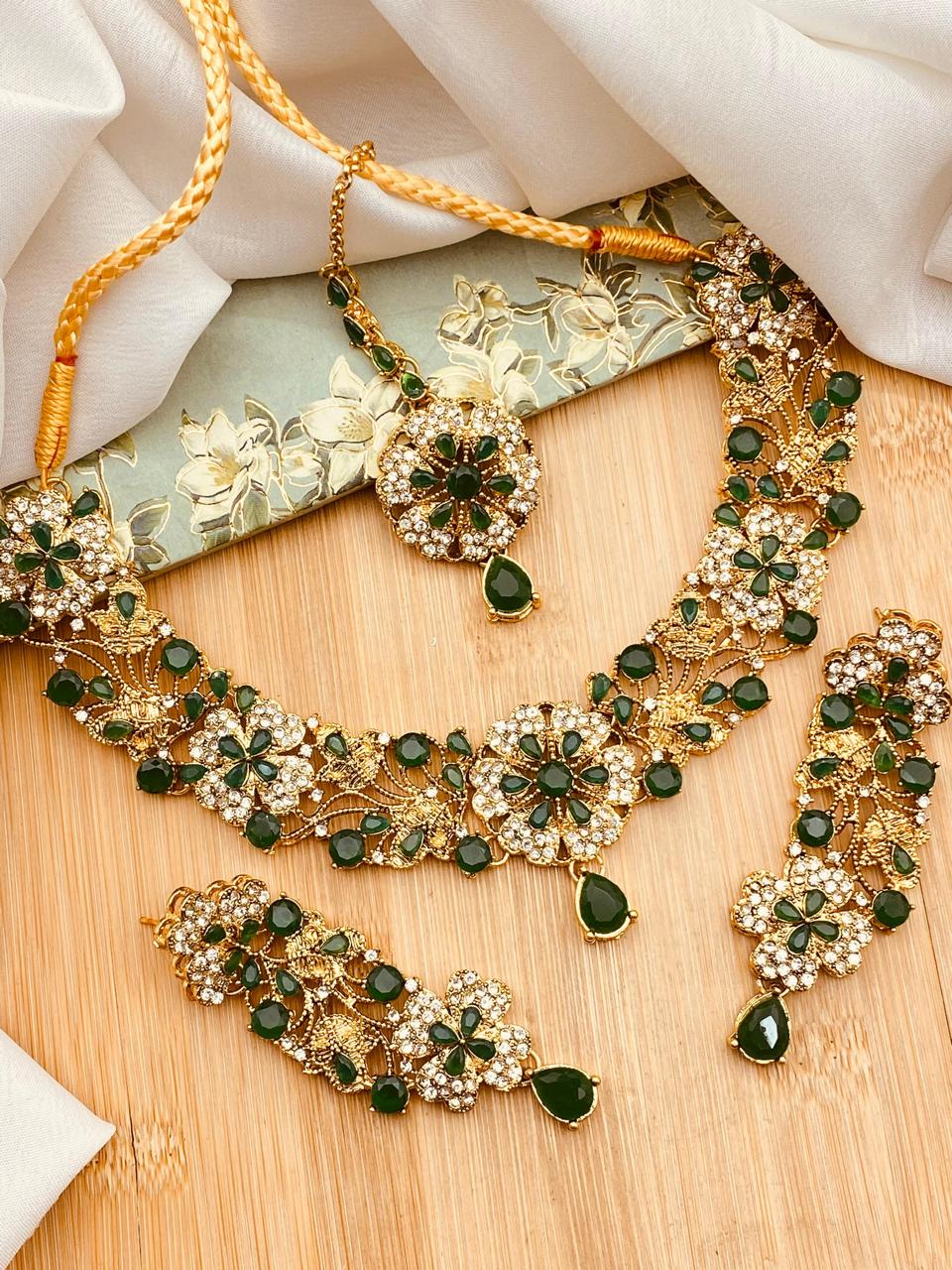 Turkish Flora Necklace set-2155-Golden