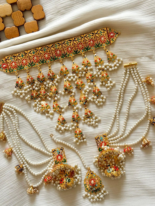 Hyedrabadi Bridal chokar set -2406 with Shara Jhumka & Tika