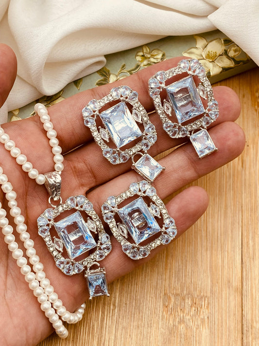 Zirconia square Locket Combo set with Mala-2459 Nayab Jewellery