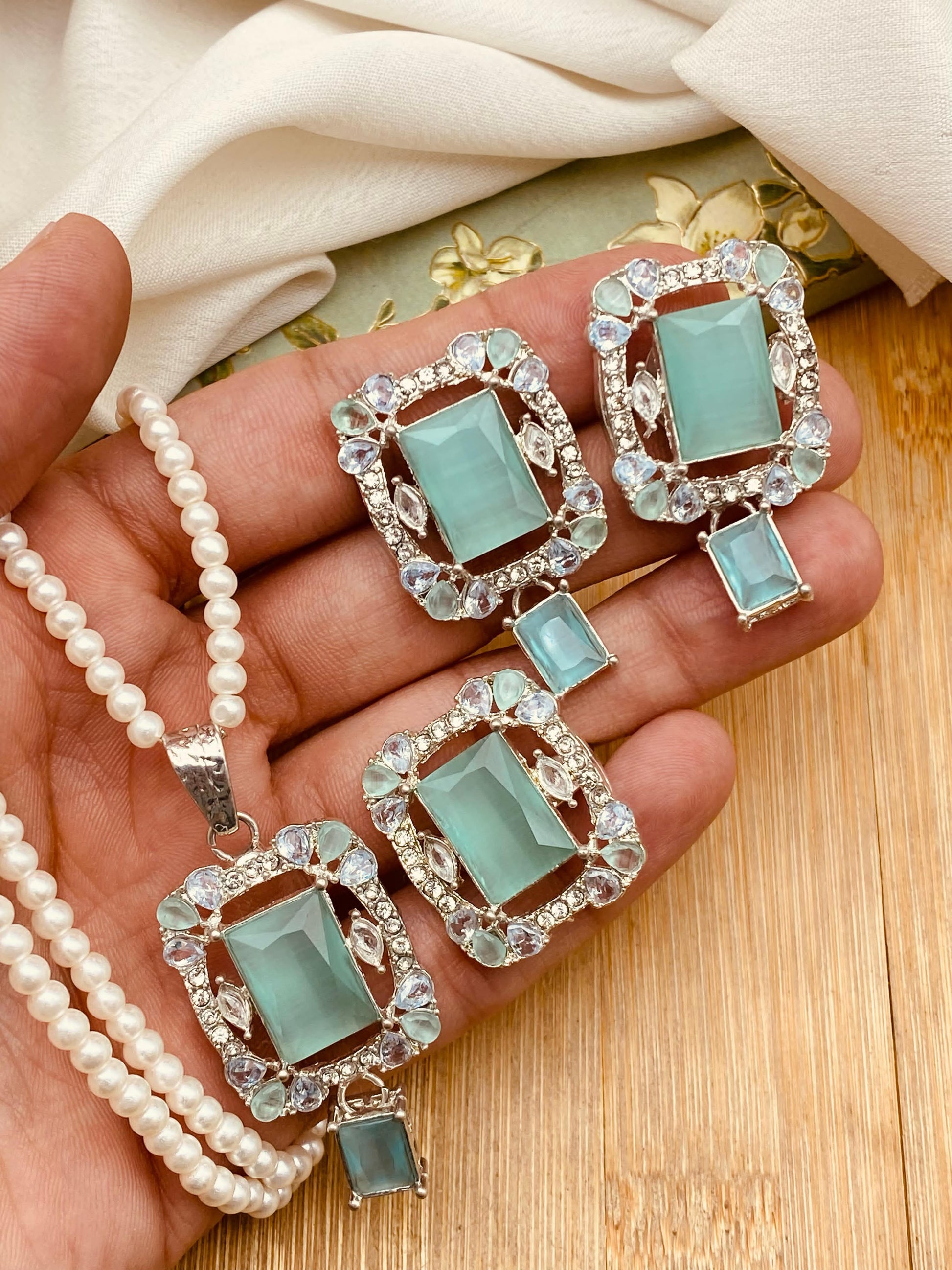 Zirconia square Locket Combo set with Mala-2459 Nayab Jewellery