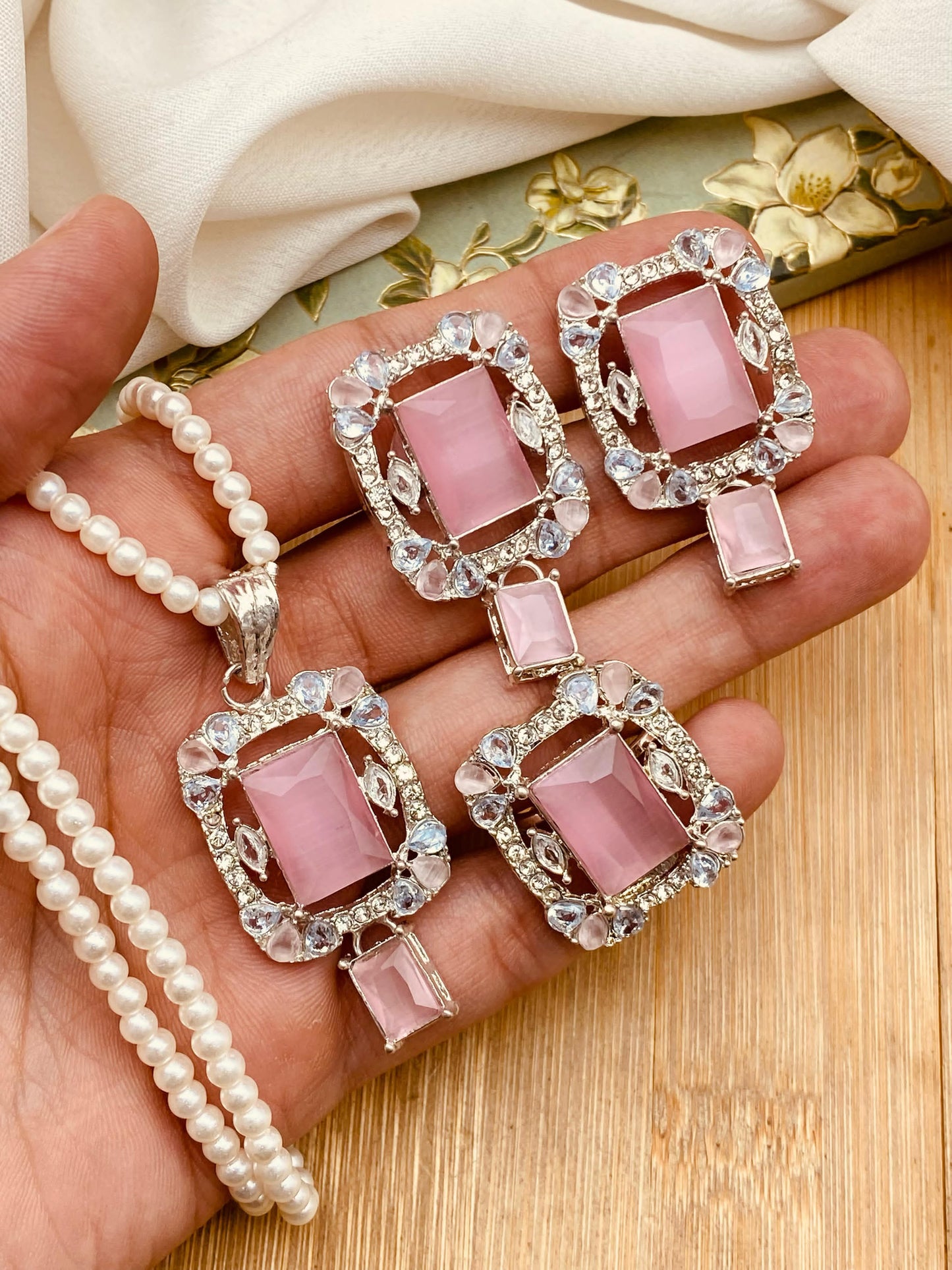 Zirconia square Locket Combo set with Mala-2459 Nayab Jewellery