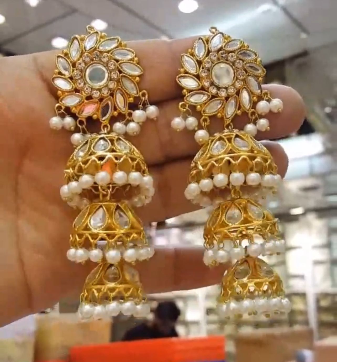 Kundan 3 Step light weight Jhumki-2462 Nayab Jewellery