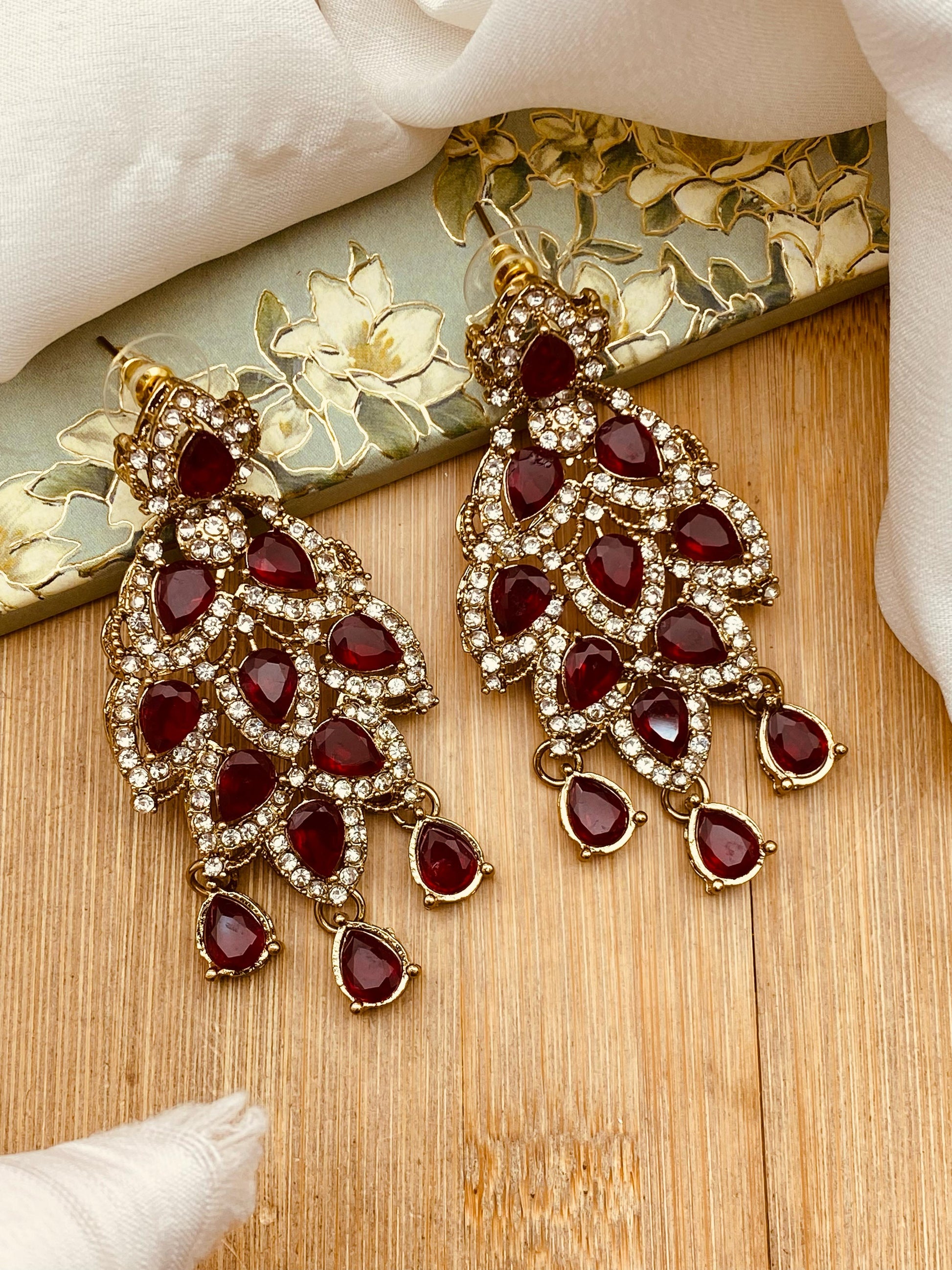 Leaf Earrings -2501-Golden Nayab Jewellery
