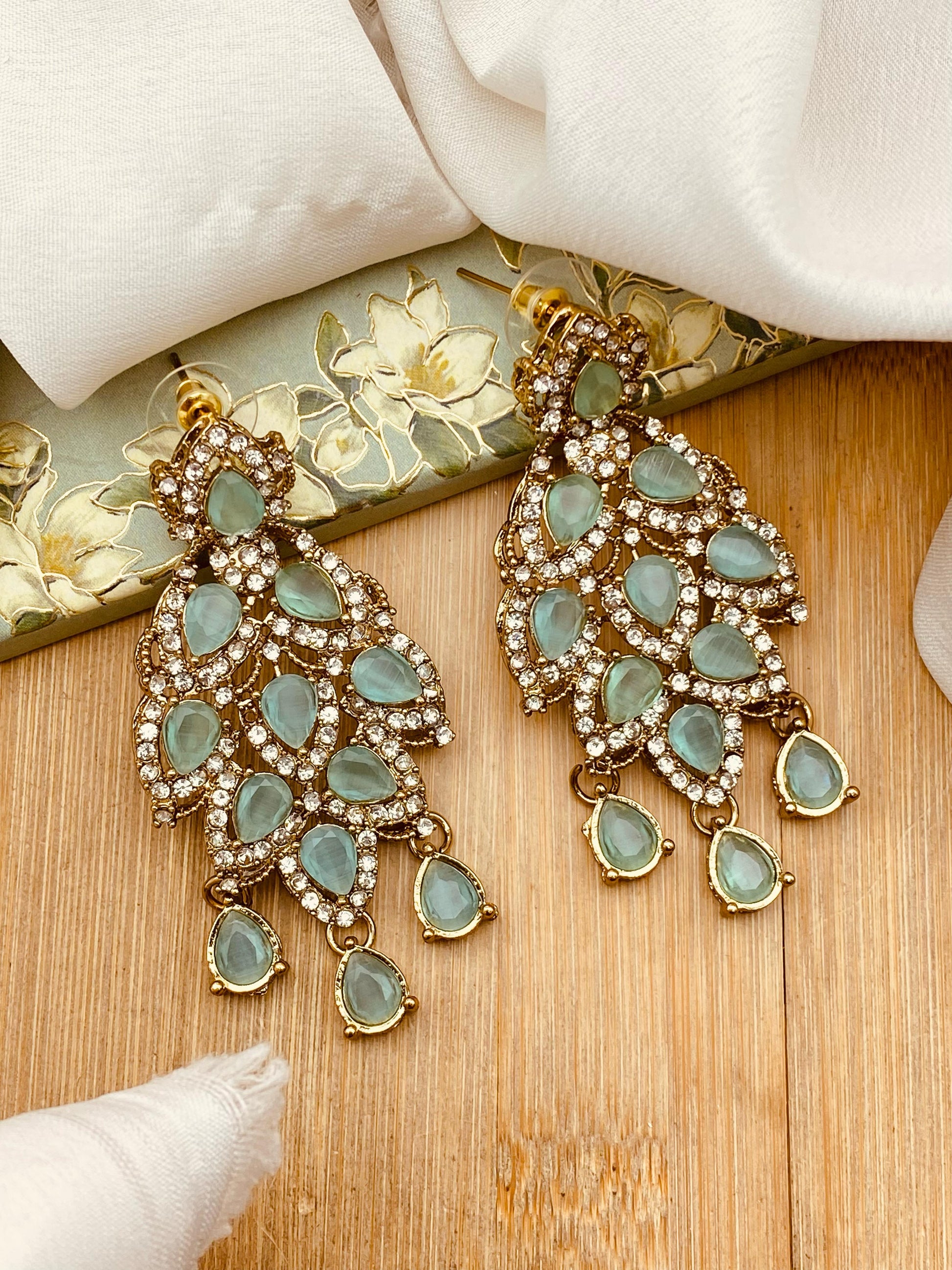 Leaf Earrings -2501-Golden Nayab Jewellery