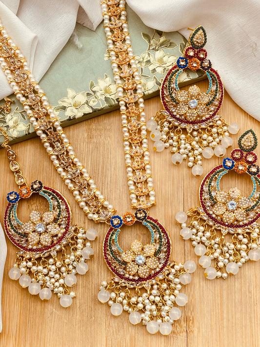 Noratan mala set with Baali Tika-2524 Nayab Jewellery
