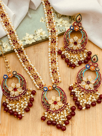 Noratan mala set with Baali Tika-2524 Nayab Jewellery