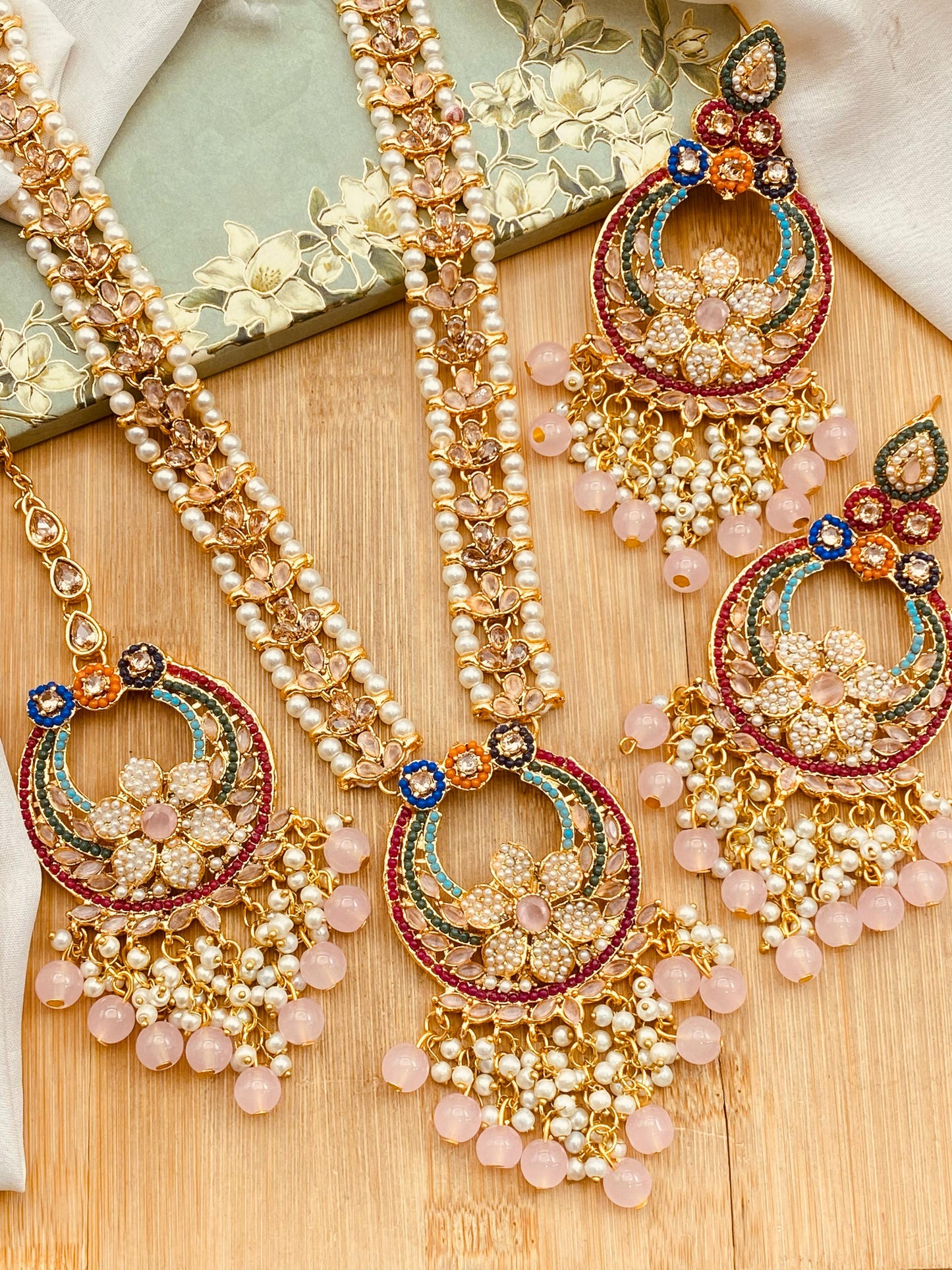 Noratan mala set with Baali Tika-2524 Nayab Jewellery