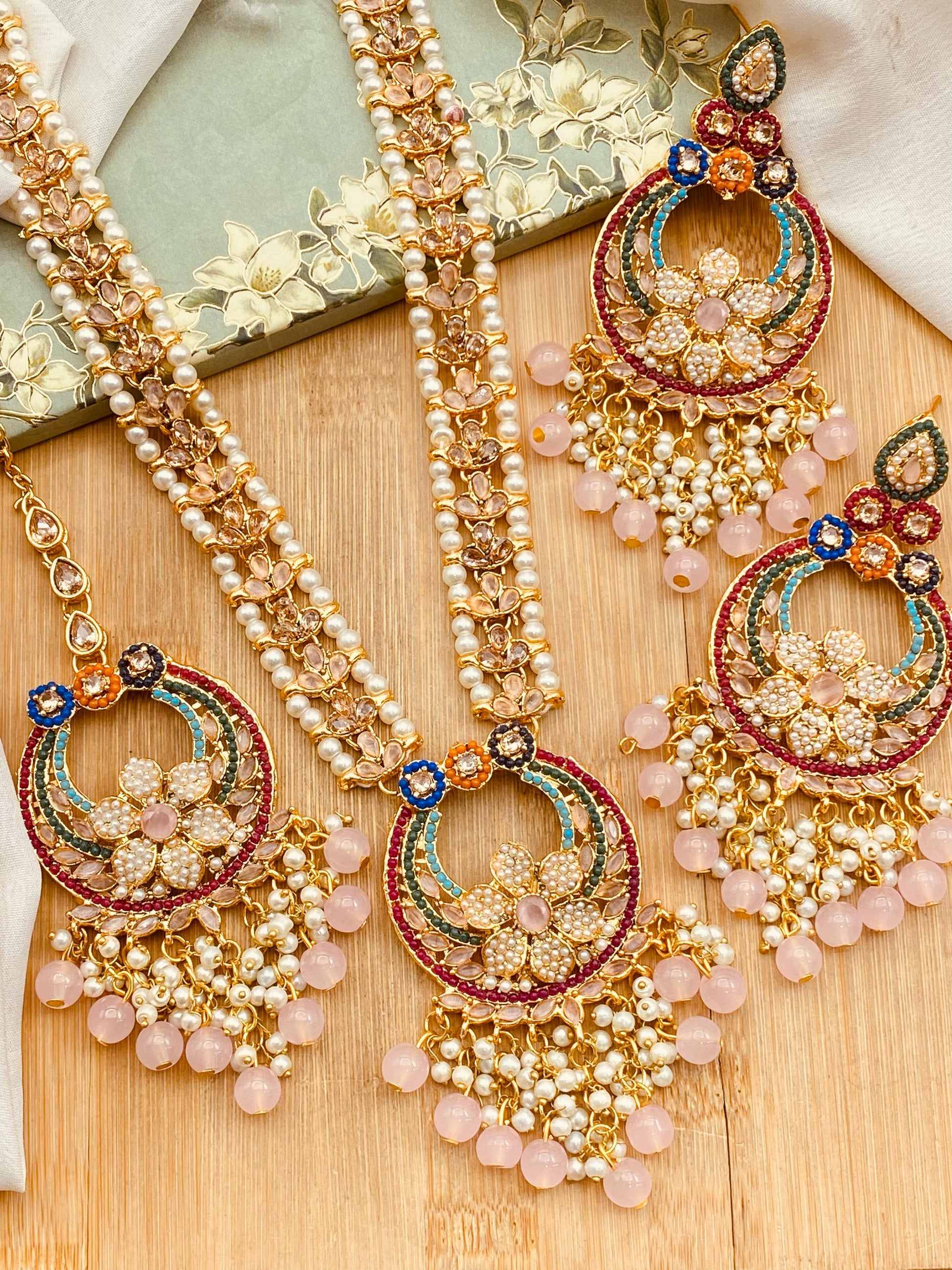 Noratan mala set with Baali Tika-2524 Nayab Jewellery