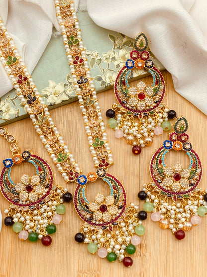 Noratan mala set with Baali Tika-2524 Nayab Jewellery