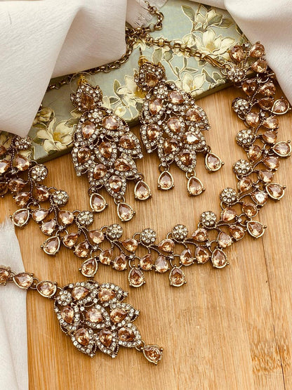 Antique Polish Leaf Necklace set-2525 Nayab Jewellery