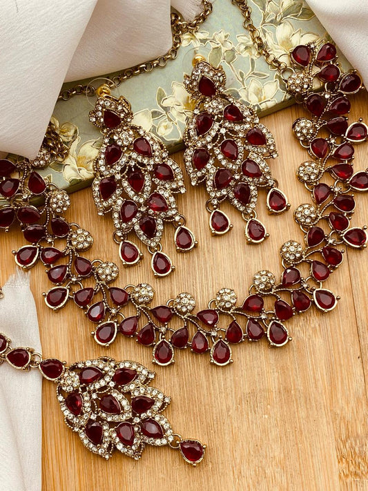 Antique Polish Leaf Necklace set-2525 Nayab Jewellery