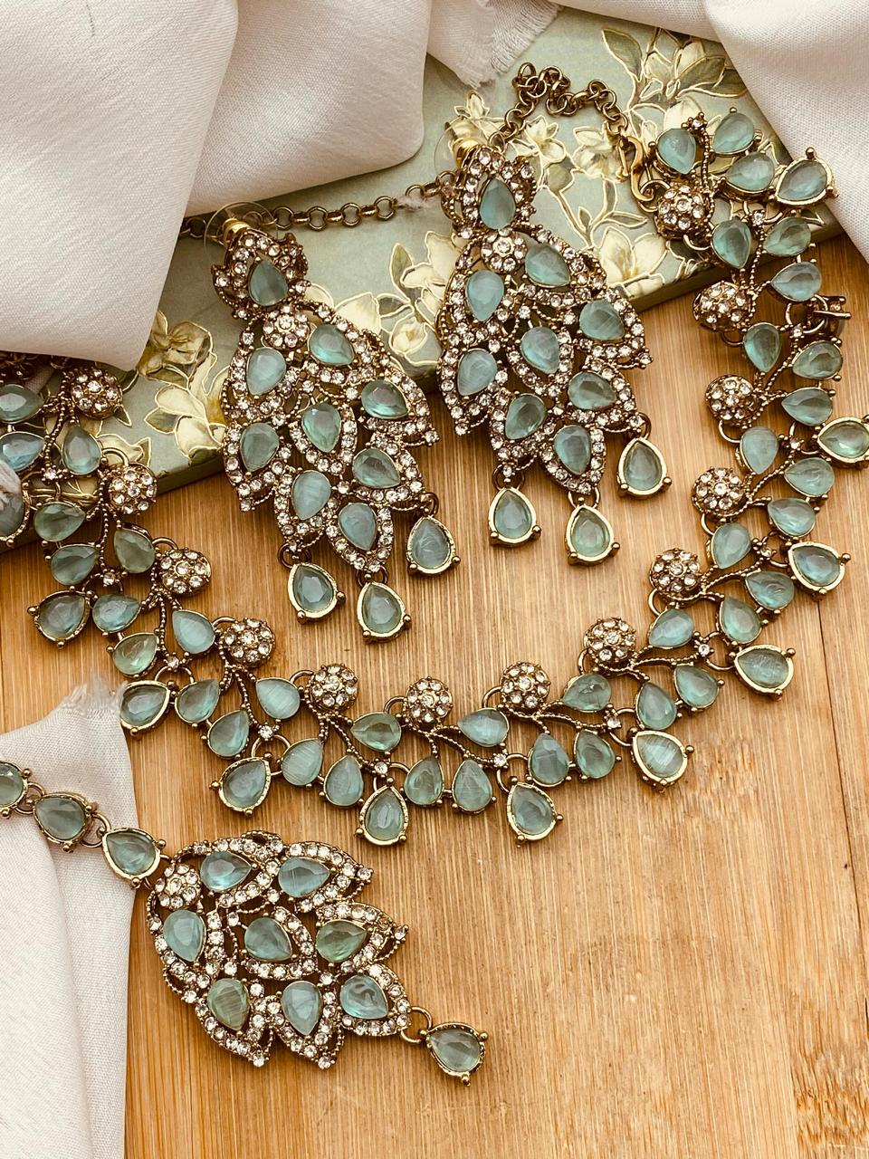 Antique Polish Leaf Necklace set-2525 Nayab Jewellery