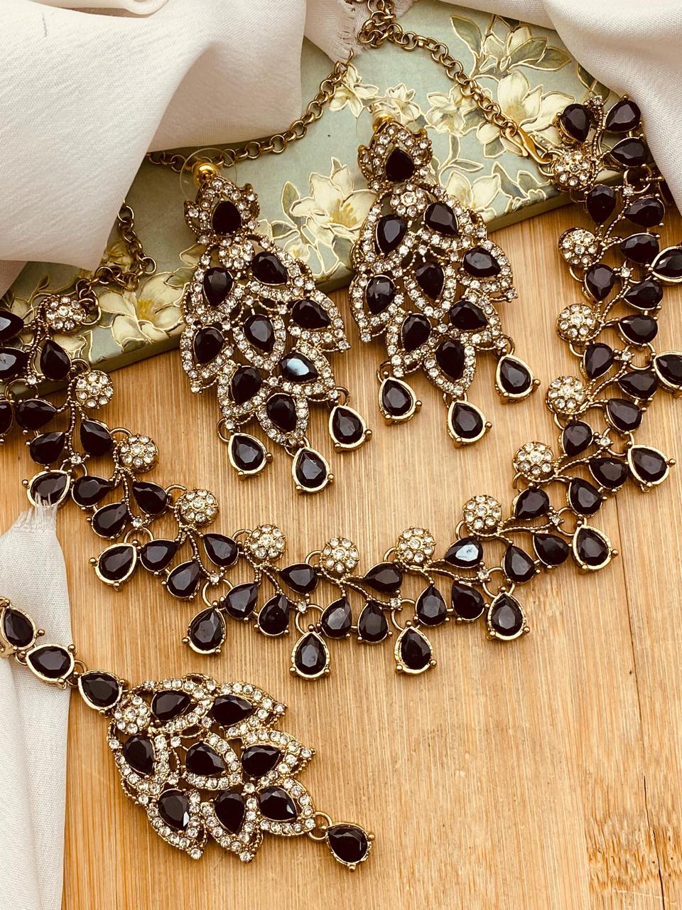 Antique Polish Leaf Necklace set-2525 Nayab Jewellery