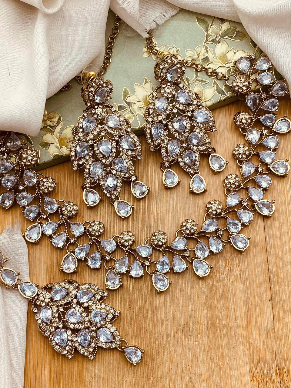 Antique Polish Leaf Necklace set-2525 Nayab Jewellery
