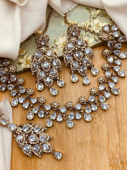 Antique Polish Leaf Necklace set-2525 Nayab Jewellery