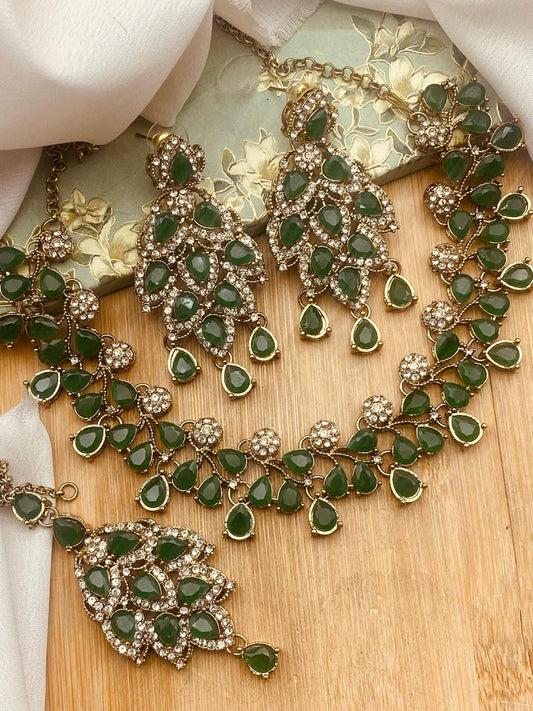 Antique Polish Leaf Necklace set-2525 Nayab Jewellery