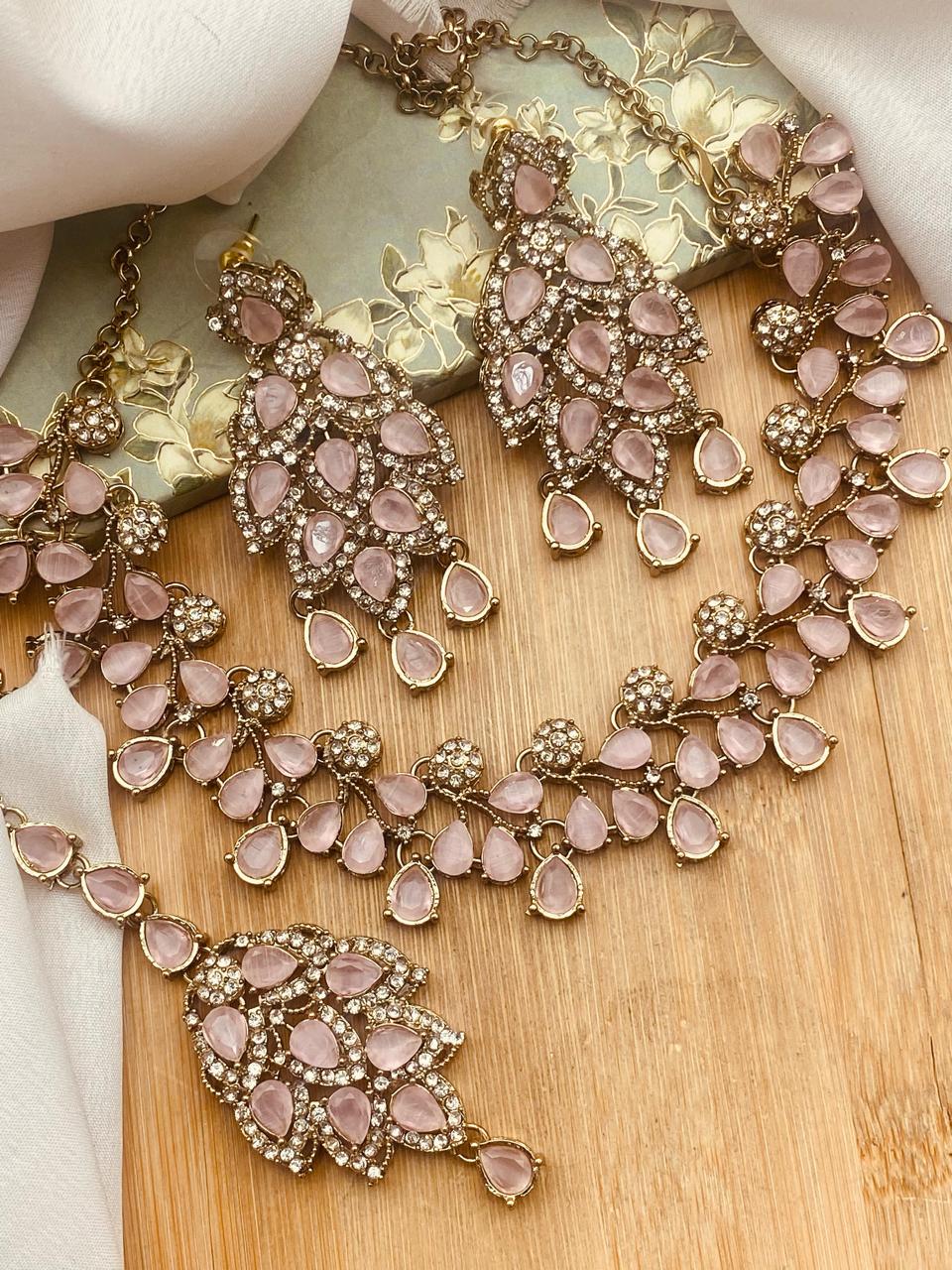Antique Polish Leaf Necklace set-2525 Nayab Jewellery