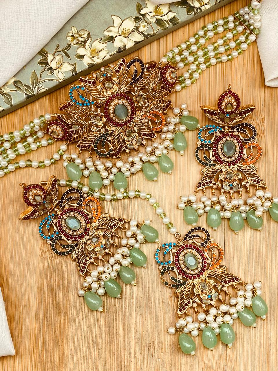 Noratan Chokar Necklace set-2526 Nayab Jewellery