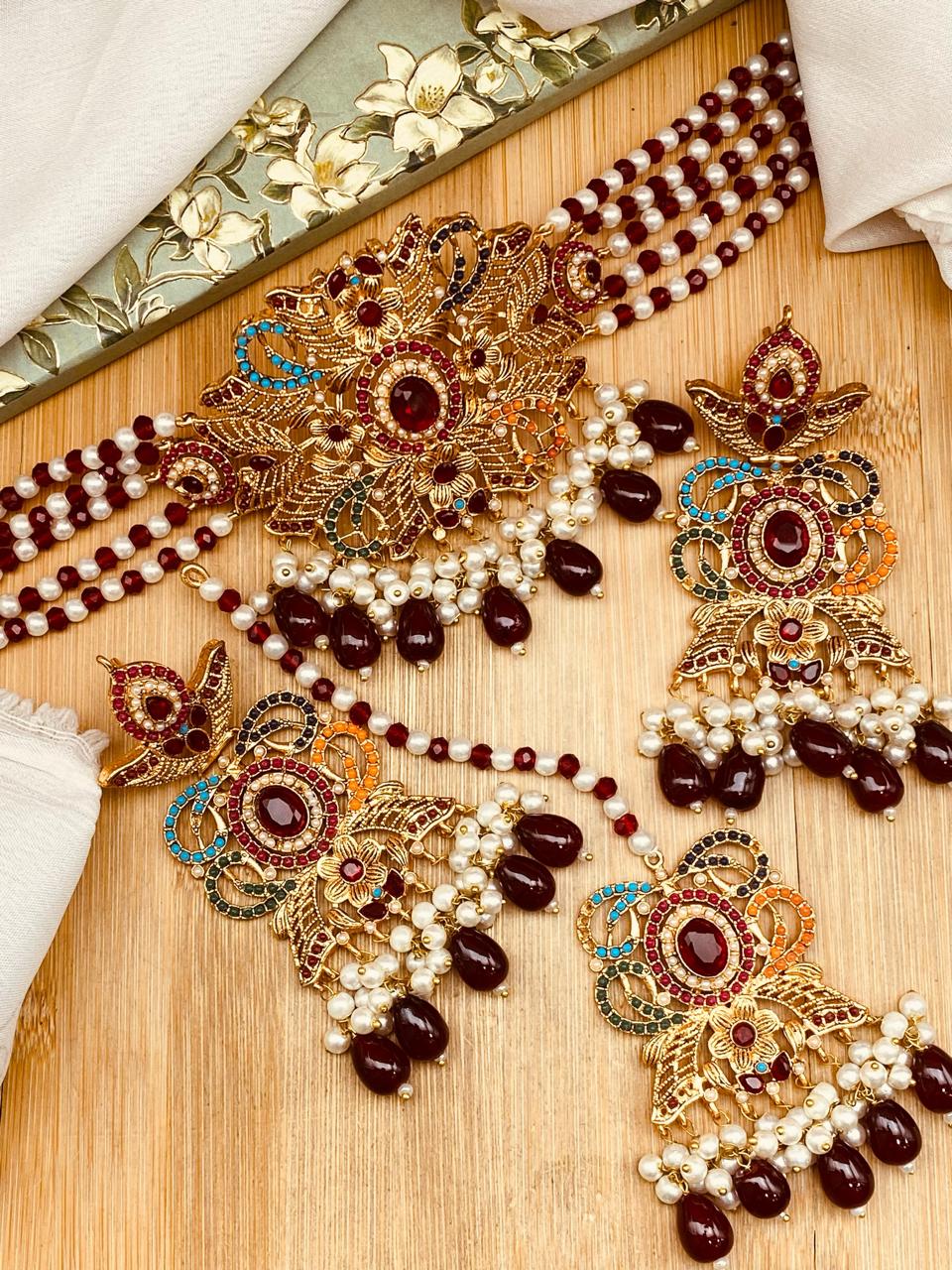 Noratan Chokar Necklace set-2526 Nayab Jewellery