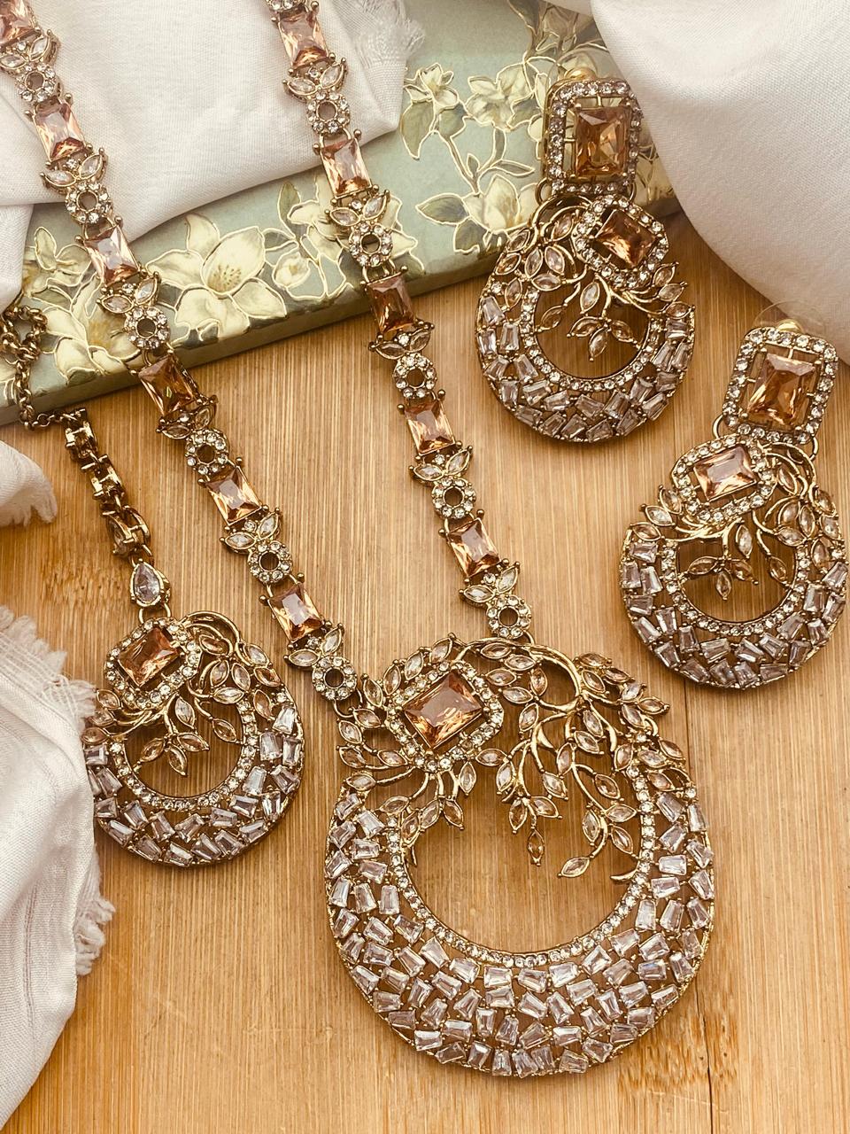Antique Polish Zirconia Mala set-2528 Nayab Jewellery