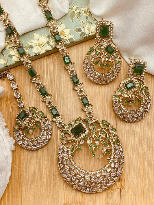 Antique Polish Zirconia Mala set-2528 Nayab Jewellery