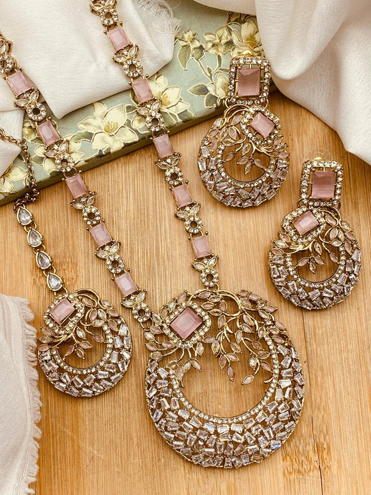 Antique Polish Zirconia Mala set-2528 Nayab Jewellery