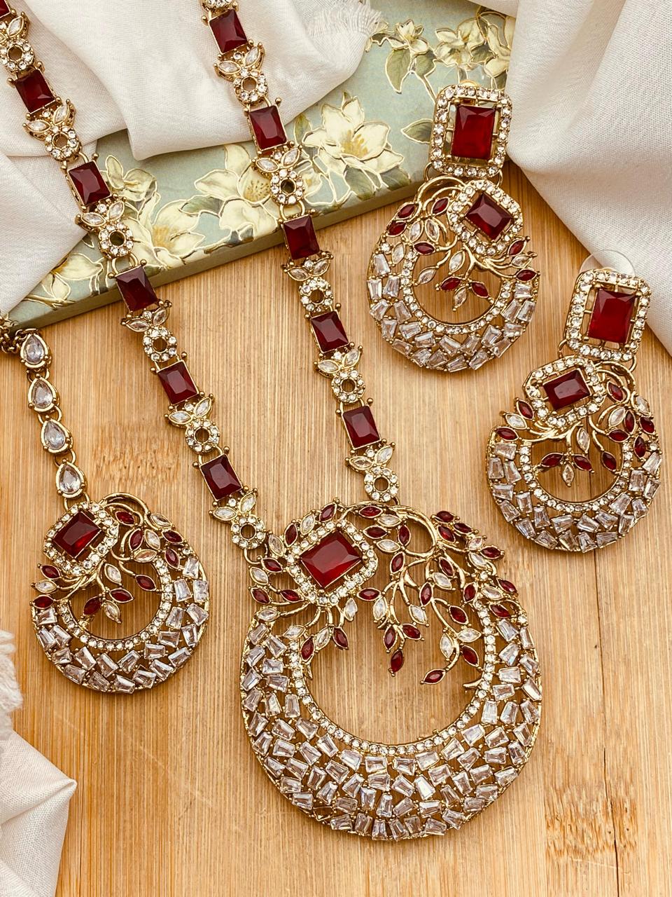 Antique Polish Zirconia Mala set-2528 Nayab Jewellery