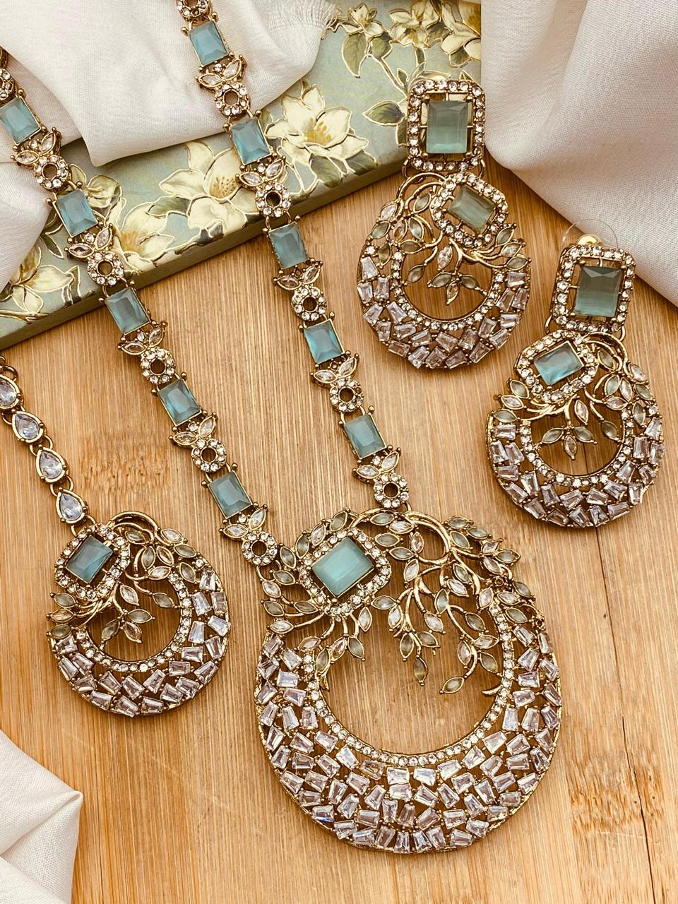 Antique Polish Zirconia Mala set-2528 Nayab Jewellery