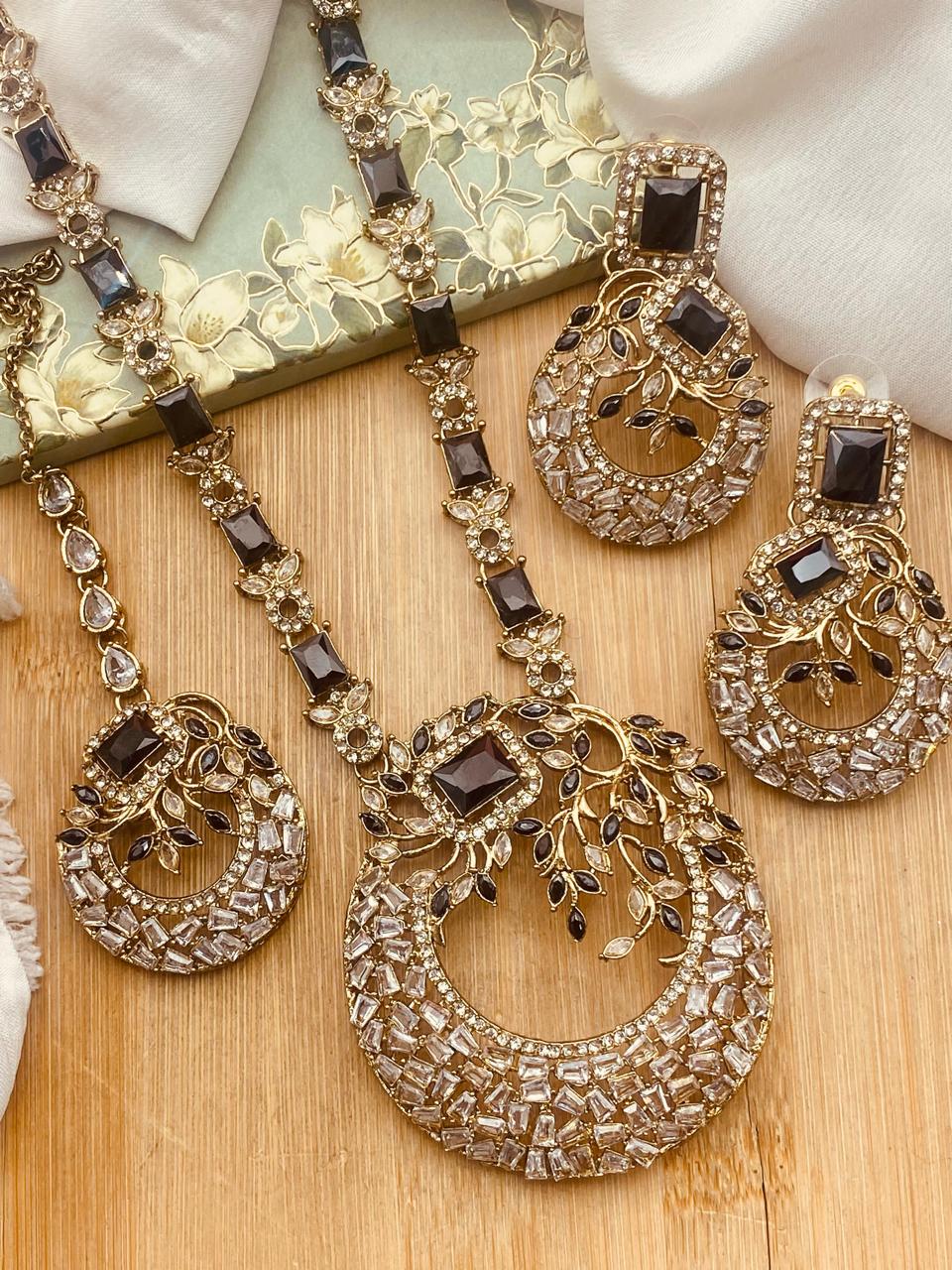 Antique Polish Zirconia Mala set-2528 Nayab Jewellery