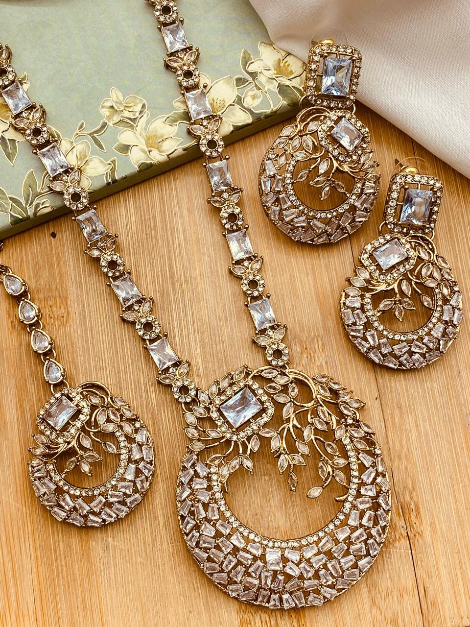 Antique Polish Zirconia Mala set-2528 Nayab Jewellery