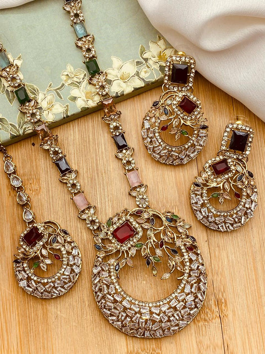 Antique Polish Zirconia Mala set-2528 Nayab Jewellery