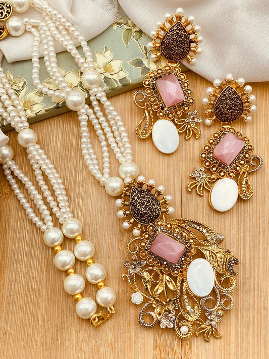 Mother pearl Designer Mala set-2530 Nayab Jewellery
