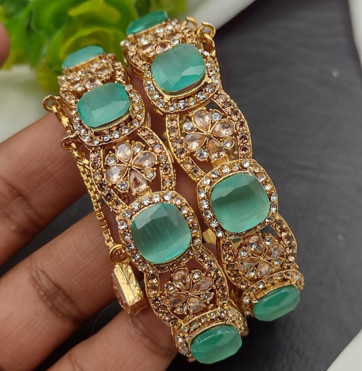 Doublet stones Openable Bangles (pair)-2587- Nayab Jewellery