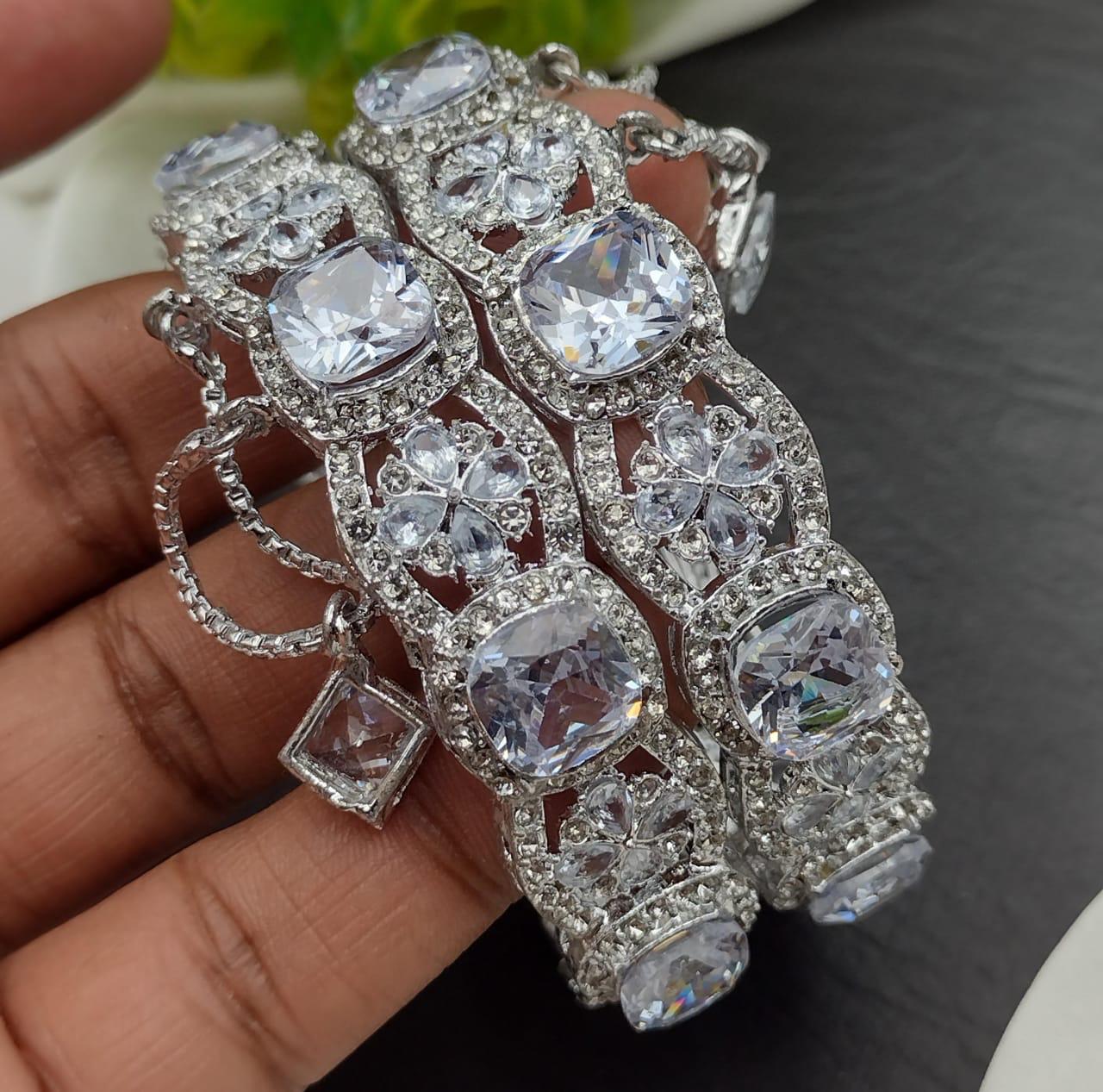 Doublet stones Openable Bangles (pair)-2587-Silver Nayab Jewellery