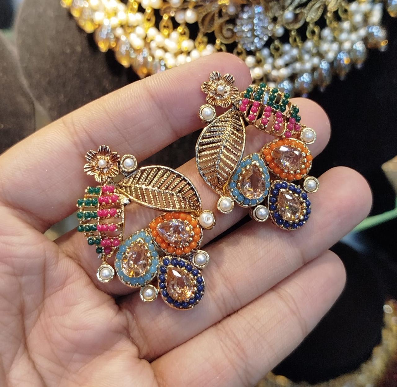 Noratan Leaf Studs-2599 Nayab Jewellery