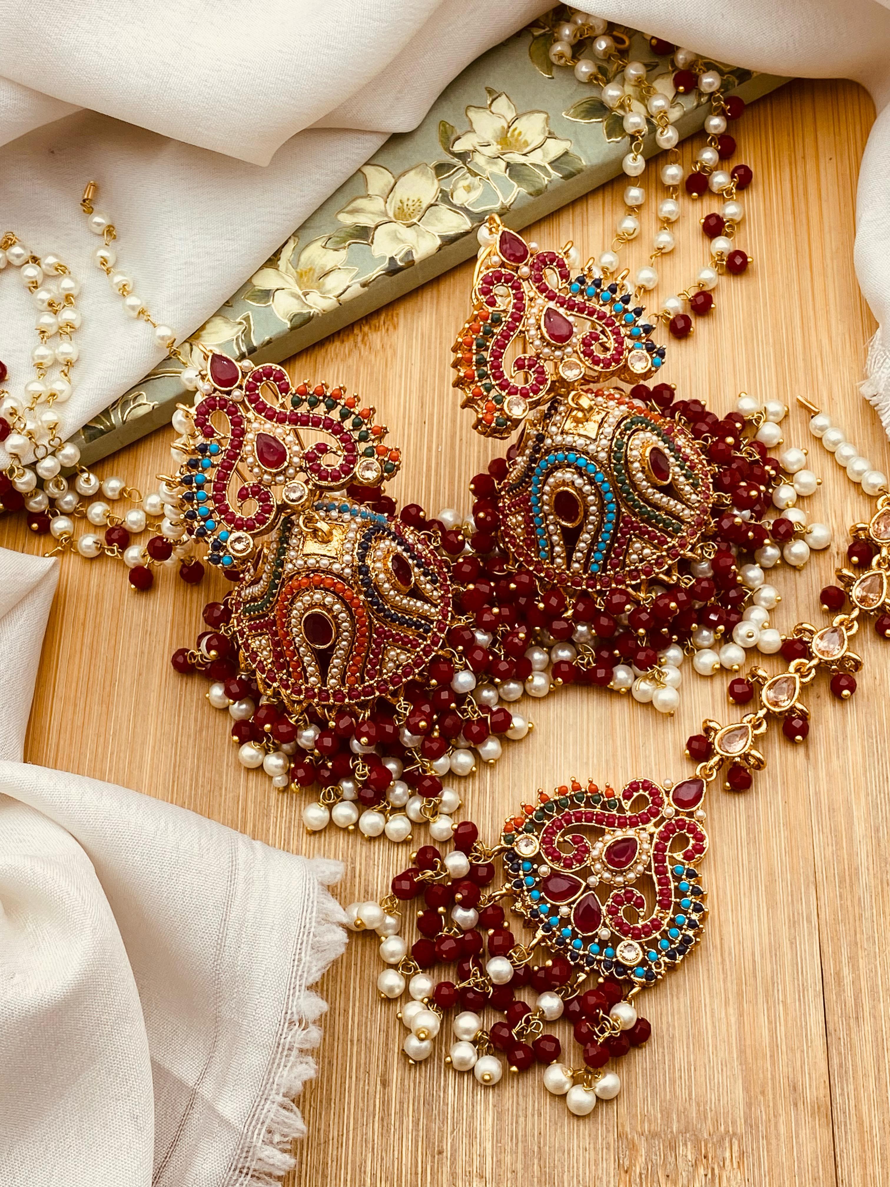 Noratan Sahara Jhumka with Tika-2617 Nayab Jewellery