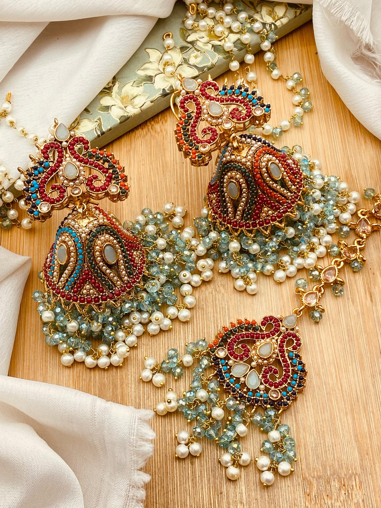 Noratan Sahara Jhumka with Tika-2617 Nayab Jewellery