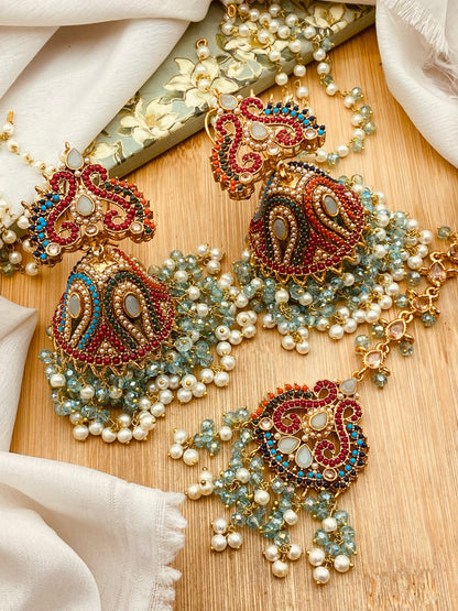Noratan Sahara Jhumka with Tika-2617 Nayab Jewellery
