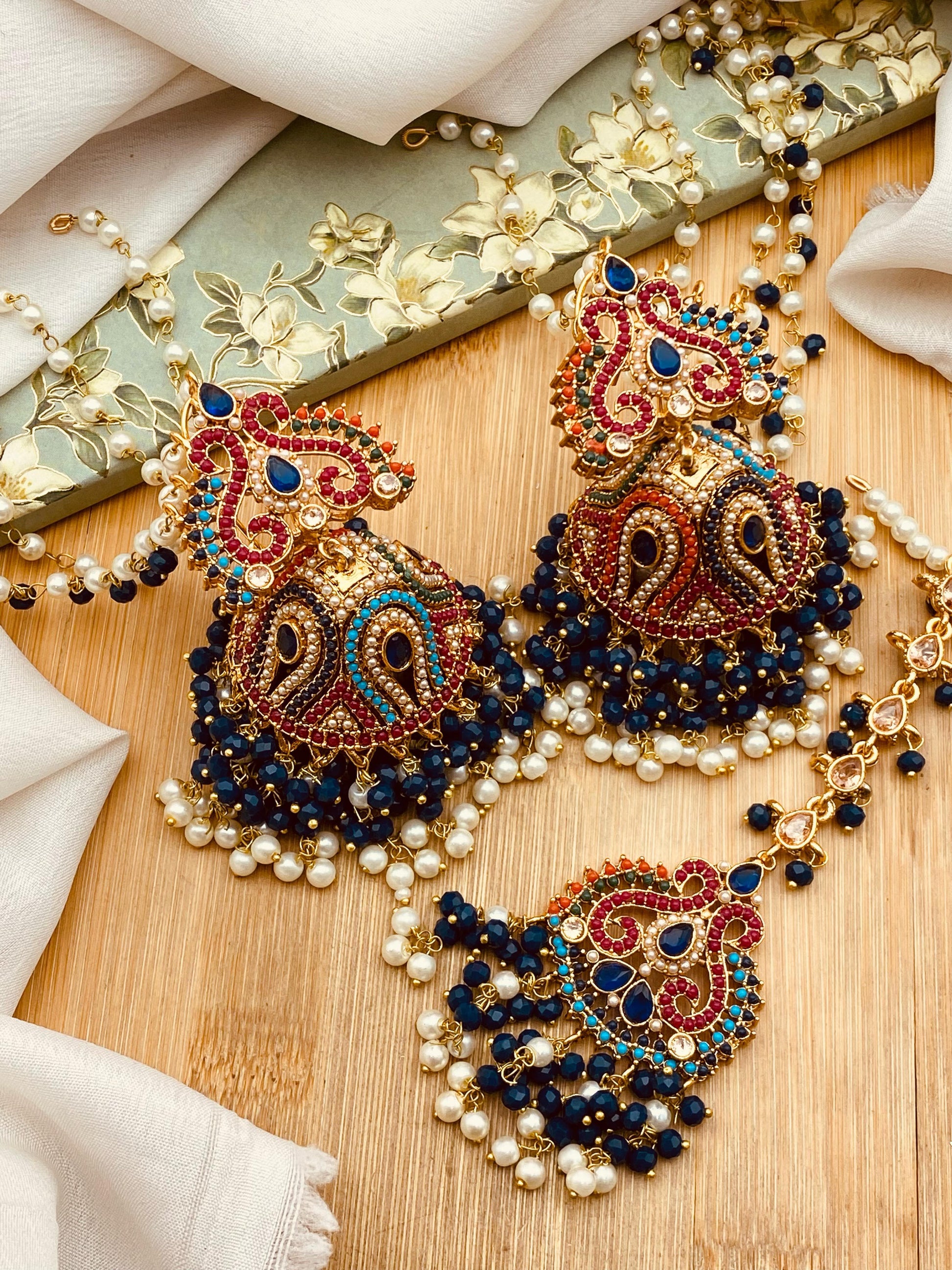 Noratan Sahara Jhumka with Tika-2617 Nayab Jewellery