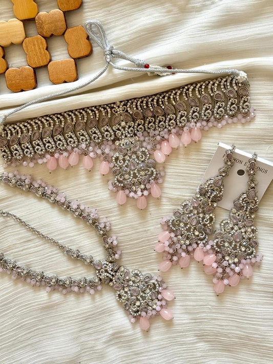 Rajhistani Choker Necklace set with Matha patti-2618-Golden (Copy) Nayab Jewellery